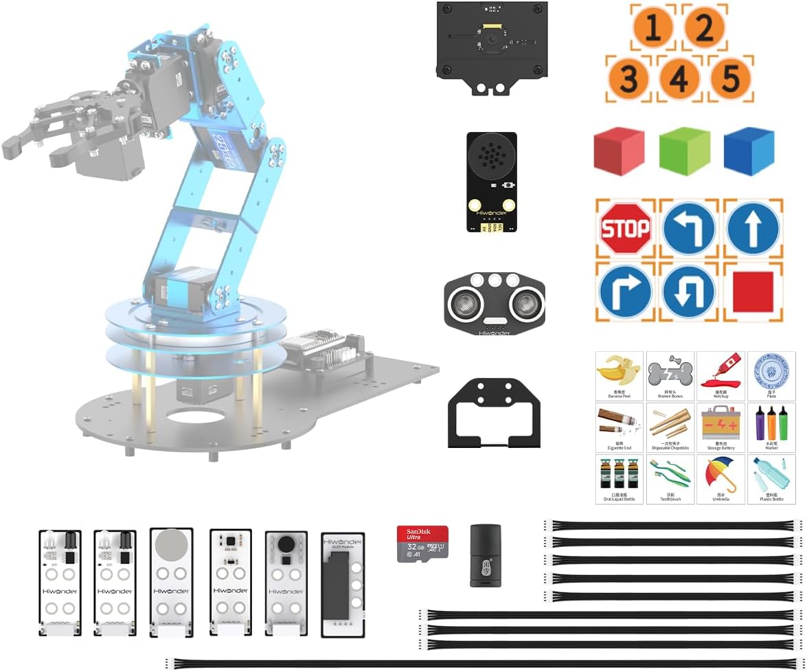 Secondary Development Kit for LeArm Open Source Upgrade, with WonderMV AI Vision, WonderEcho Voice Module, Wireless Controller, Ultrasonic/Touch/Acceleration Sensors (Not Included LeArm Robot Arm)