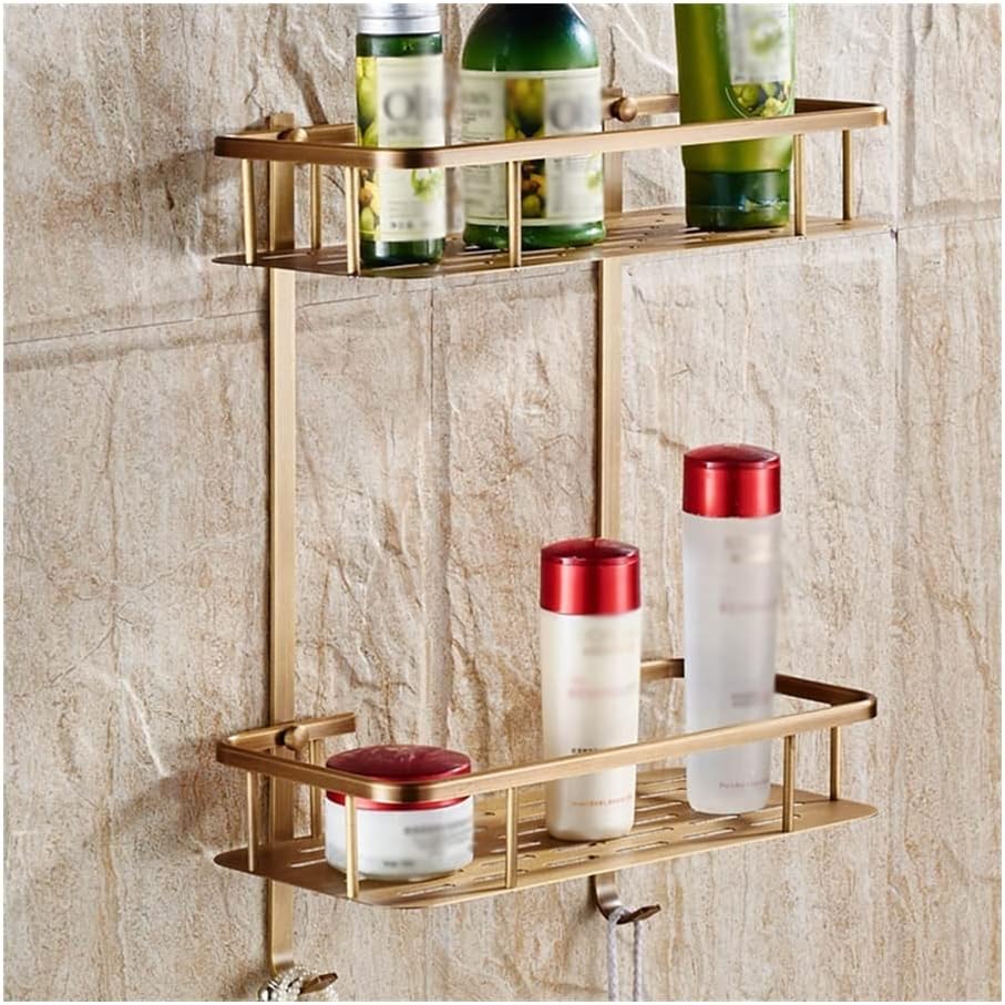 Corner Shower Caddy Bathroom Shelves, Antique Copper Double Wall Mount Corner Shower Shampoo Soap Cosmetic Storage Shelf Shower Organizer (Color : D)
