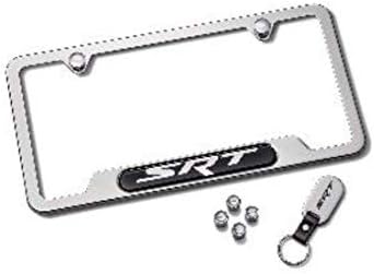Mopar 82215857 License Plate Frame Gift Set License Plate Gift Set includes one Polished License Plate Frame with SRT logo, one set of four Silver Valve Stem Caps with SRT logo and one SRT key chain