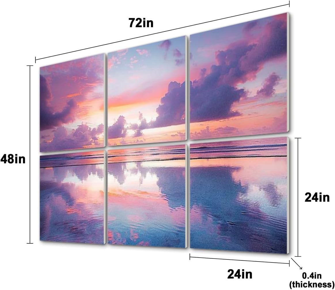 6 Pack Art Acoustic Panels Sunset sea Soundproof Wall Panels, 48