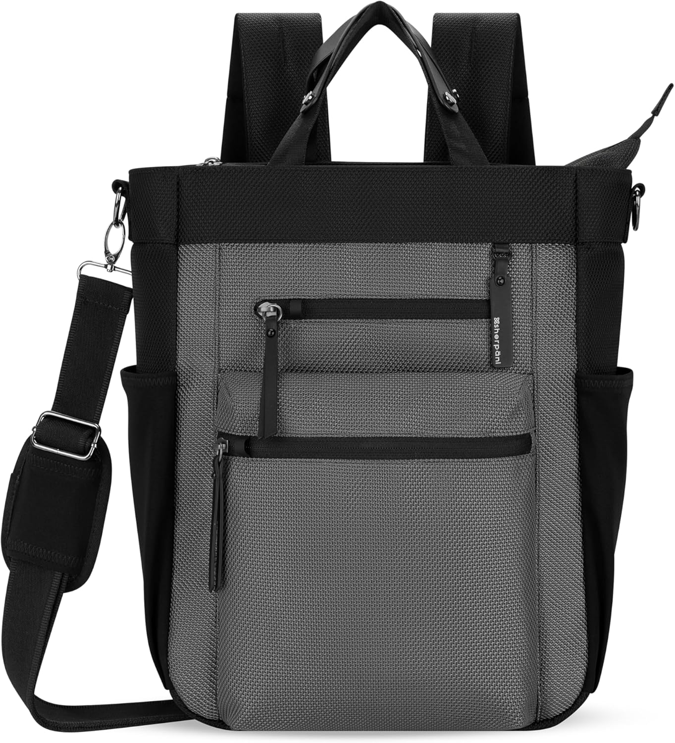 Sherpani Soleil, Anti Theft Convertible Backpack, 3 in 1 Tote Bag, Cross Body Purse, 18L Travel Backpack, Travel Gifts for Women, RFID Protection, Metal Hardware Fits 13” Laptop (Granite Signature)