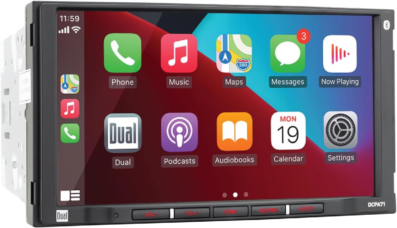 Dual Electronics DCPA71 7-inch Certified Apple Carplay Android Auto | Double DIN Touchscreen Car Stereo Radio | Bluetooth Hands Free Calling & Music Streaming | Backup Camera Input