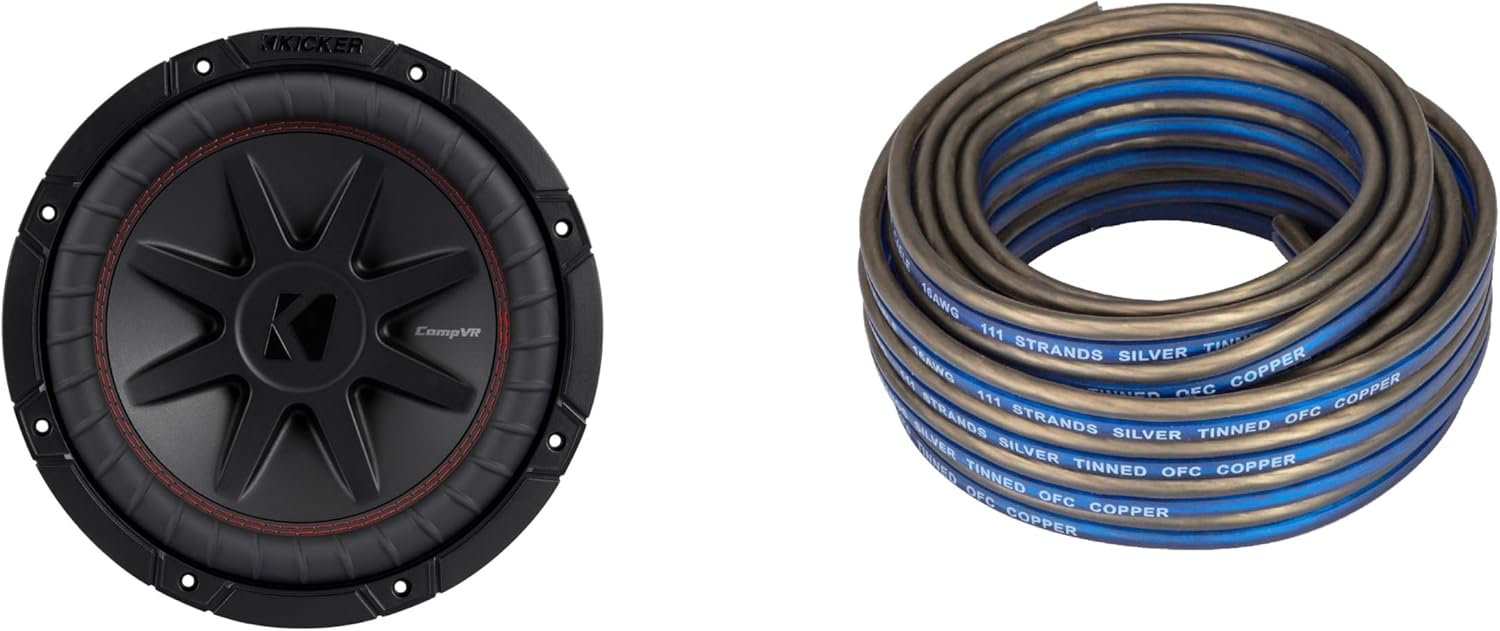 Kicker 52CVR104 - CVR10 CompVR 10-Inch (25cm) Subwoofer, DVC, 4-ohm w/Speaker Wire Bundle