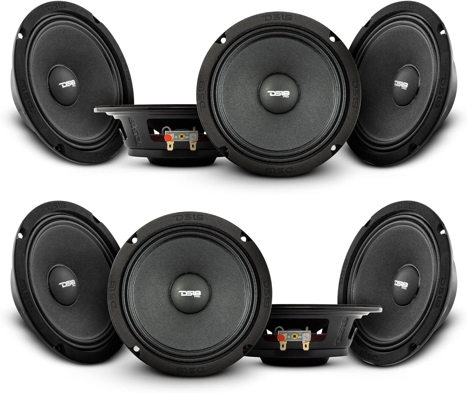 DS18 PRO-NS6 6.5 Inches Car Speakers Shallow Loudspeaker Midrange 300 Watts Max Power 150 Watts RMS 8 Ohms Slim Neodymium Magnet. Speaker Wire 16GA Ultra Flex 100 Ft Included - 8 Speakers