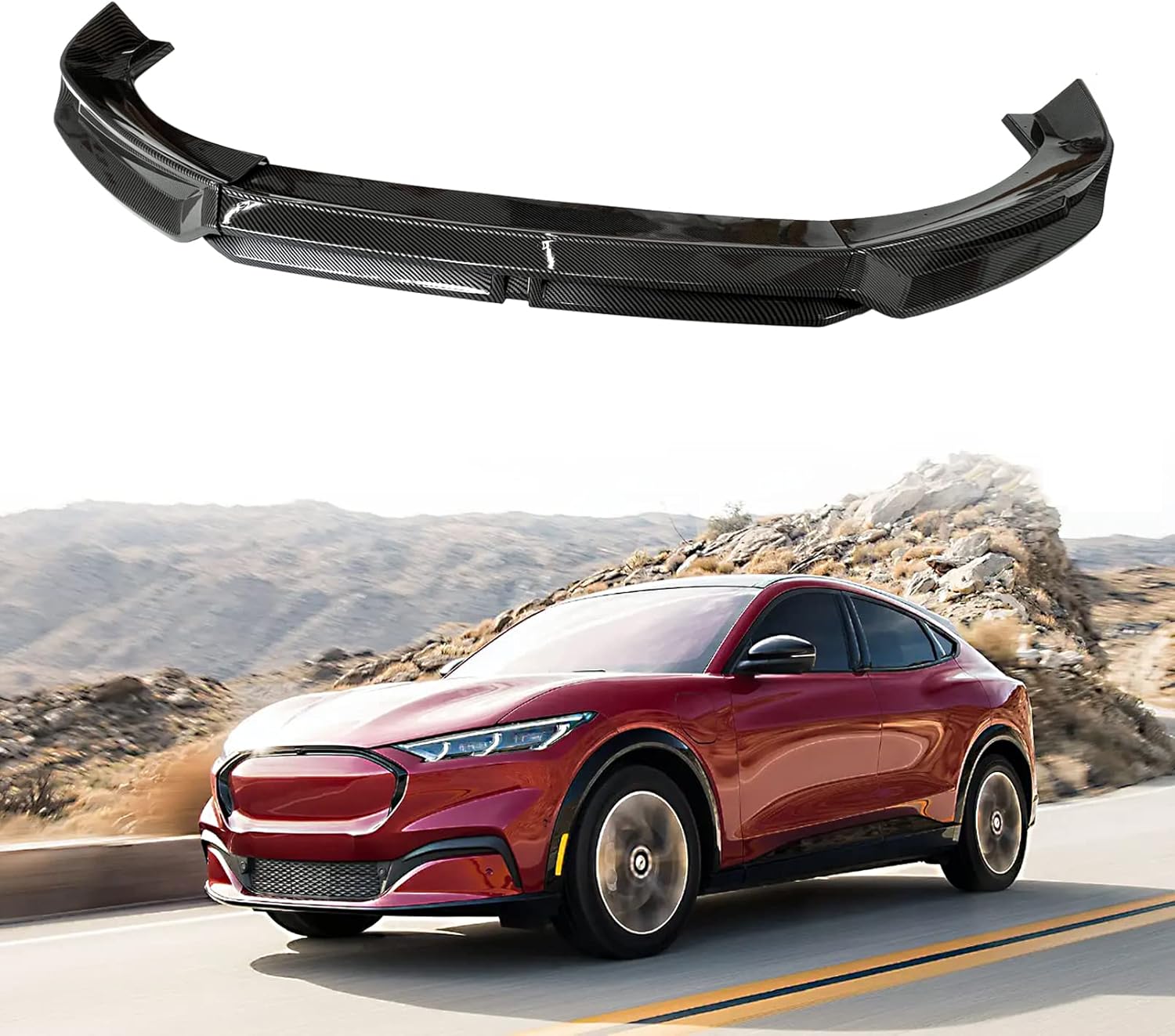 Front Splitter Front Bumper Lip Spoiler Body Kit Fit for Mustang Mach E 2021 2022 Car Modified Trim Exterior Accessories(Carbon Fiber)