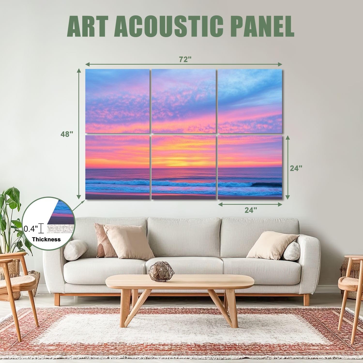 6 Pack Art Acoustic Panels Sound Absorbing Evening Sky Dramatic Clouds Sea Nature Pictures Sunset Ocean Waves Decorative Soundproof Wall Panels Self Adhesive for Recording Studios Office 72