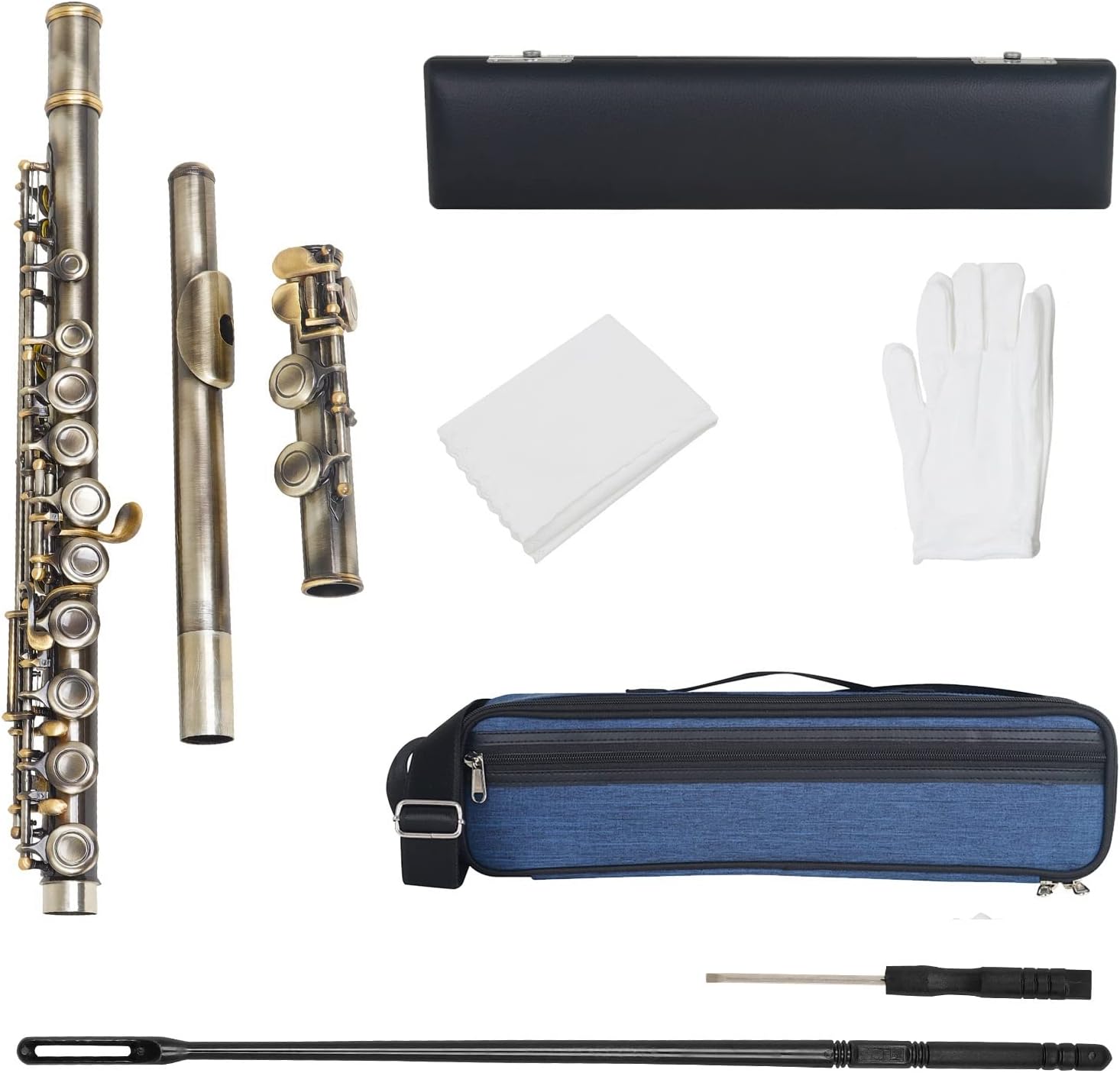 TSTS Flutes Musical Instrument C-Key 16-Hole Flute Closed Hole C Flute Woodwind Instrument with Cleaning Rod Wiping Cloth Gloves Flute Set (Color : 02)