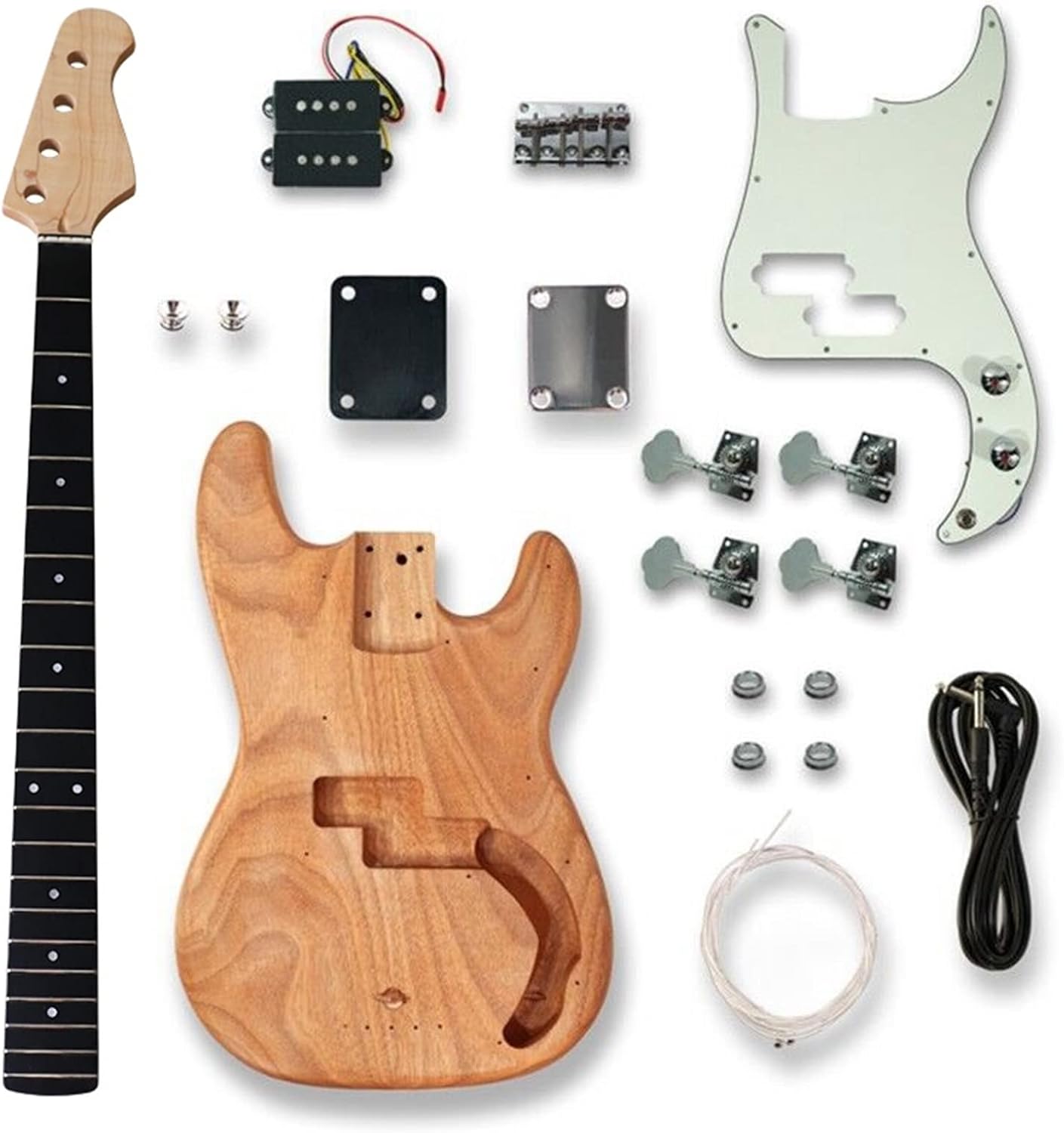 Electric Bass Guitar Kit Guitar Neck & Guitar Body 21 Frets Unfinished Maple Neck Okoume Wood Body DIY Guitar Kit