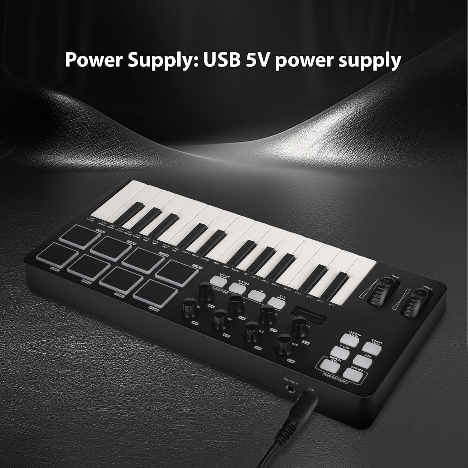 MIDI Controller, 25 Key USB MIDI Keyboard Controller, MIDI Keyboard with DAWs, 8 Backlit Drum Pads, 8 Knobs and Music Production Software Included