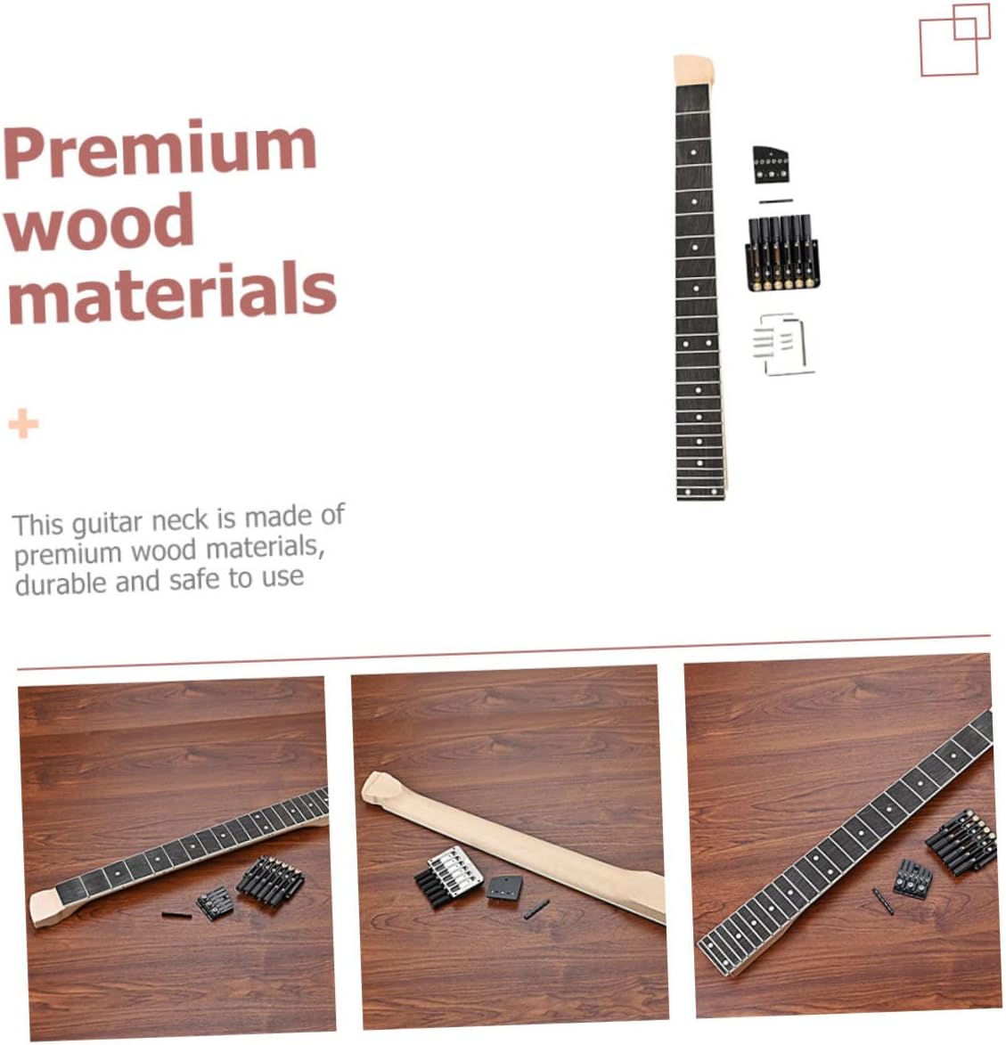 Headless Electric Guitar Neck Set 6-String Bridge and Nut Unfinished Wooden Neck for DIY Guitar Projects Replacement Accessories for Electric