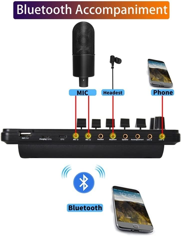 Professional Studio Condenser Microphone Set Microphone Set with Live Sound Card Wireless Bluetooth