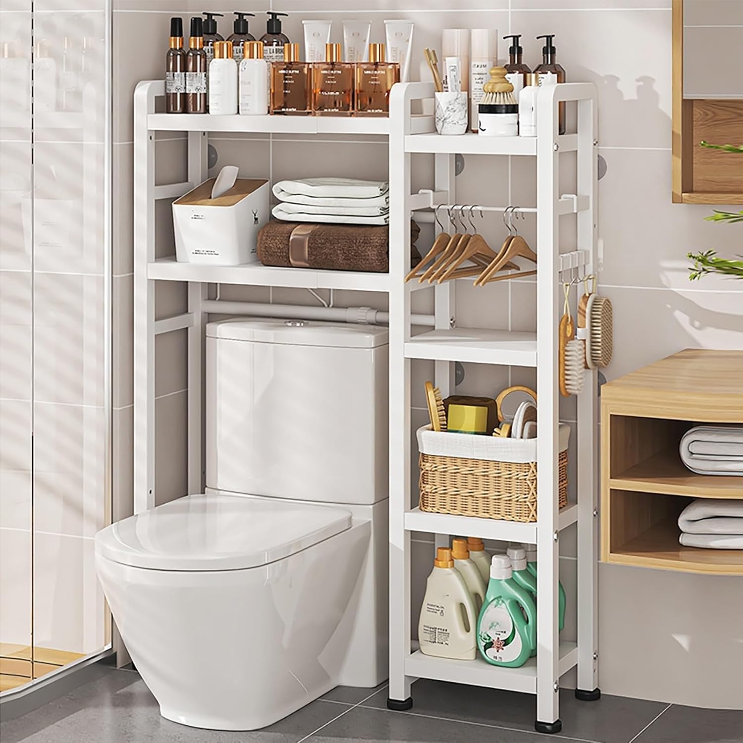 Over The Toilet Storage Rack, Stable Freestanding Above Toilet Organizer, Small Coffee Station Organizer, Adjustable Height Floating Shelf, Corner Wall Shelf for Bathroom Restroom Laundry Balcony