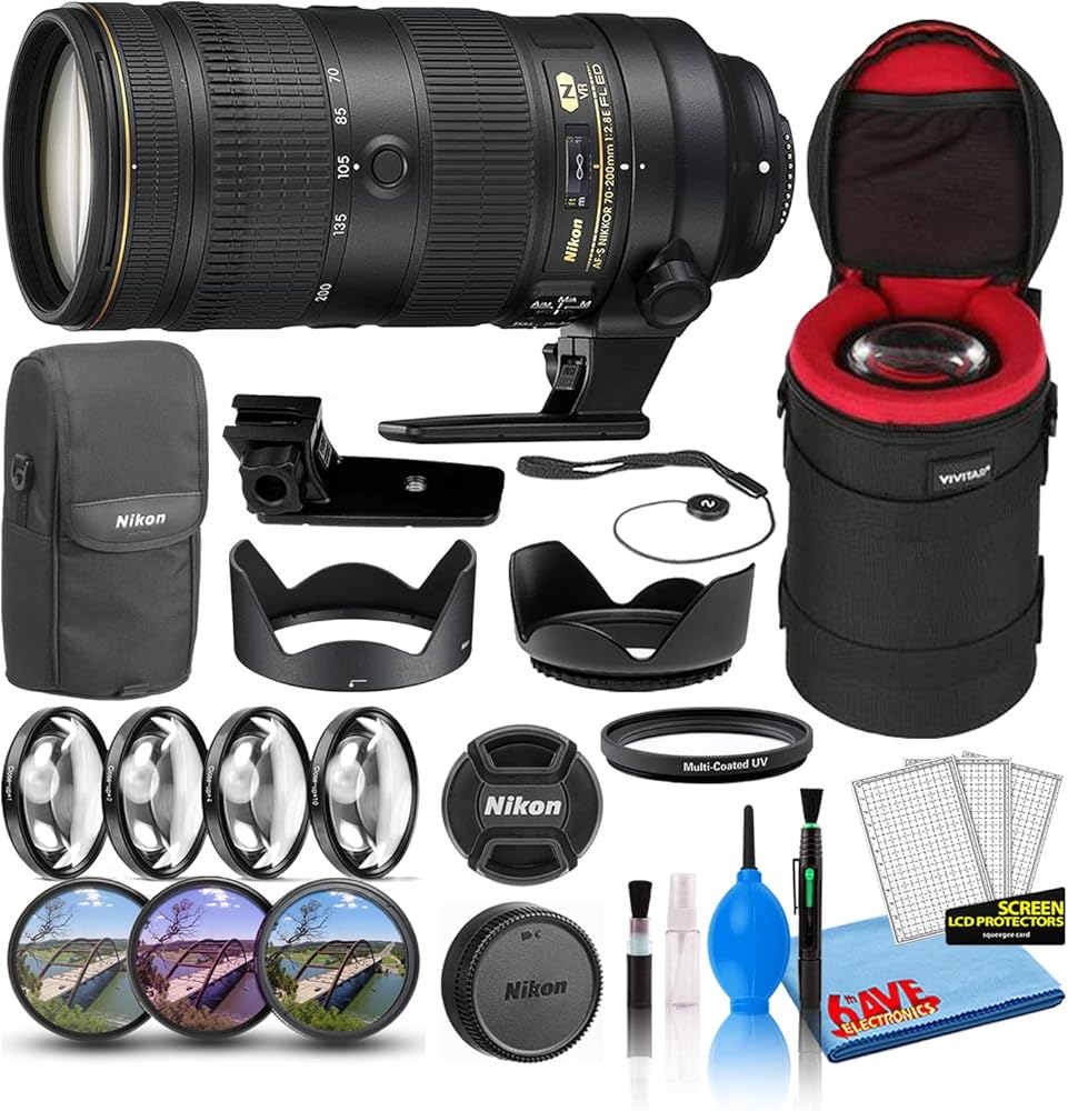Nikon AF-S NIKKOR 70-200mm f/2.8E FL ED VR Lens (20063) with Padded Lens Case + Macro Filter Kit + UV, CPL, FL Lens Filters + Tulip Hood + Lens Cap Keeper + Cleaning Kit (Renewed)