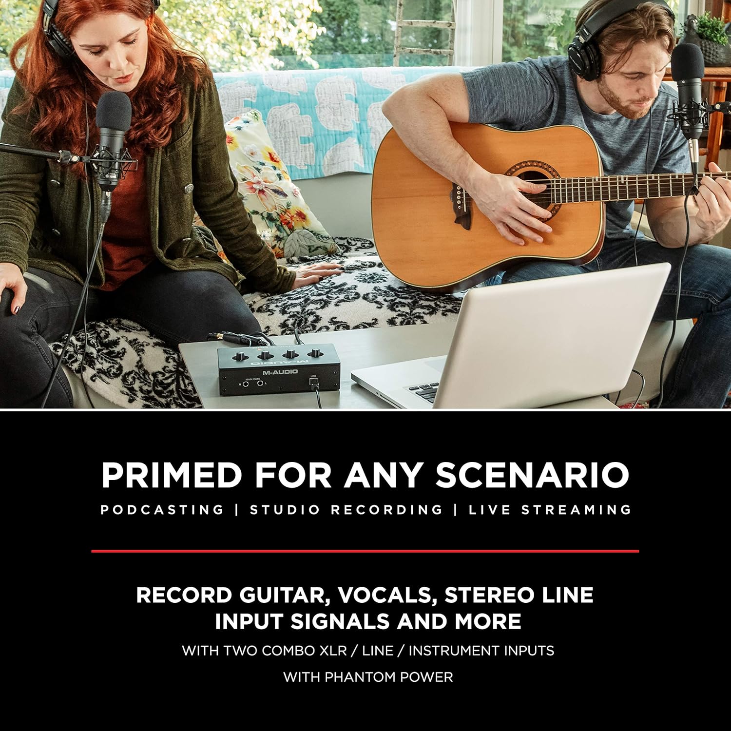 M-Audio M-Track Duo – USB Audio Interface for Recording, Streaming and Podcasting with Dual XLR & HDH40 – Over Ear Studio Headphones with Closed Back Design