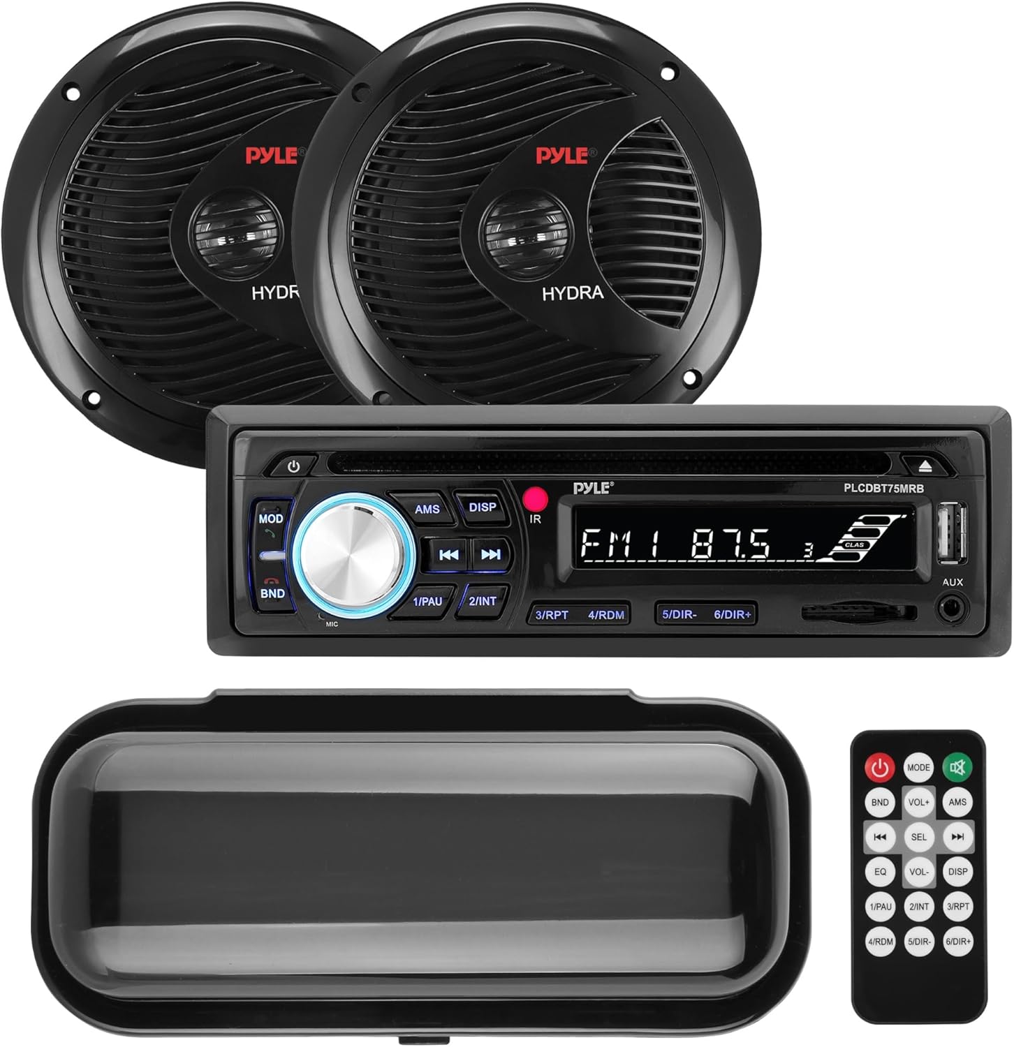 Pyle Marine Stereo Radio Receiver Speaker Kit - 200W Wireless Receiver and 150W Waterproof 6.5” Speakers, Hands-Free Talking, CD/MP3/USB/SD Player, AM/FM Radio, for Boat & Off-Road Vehicles