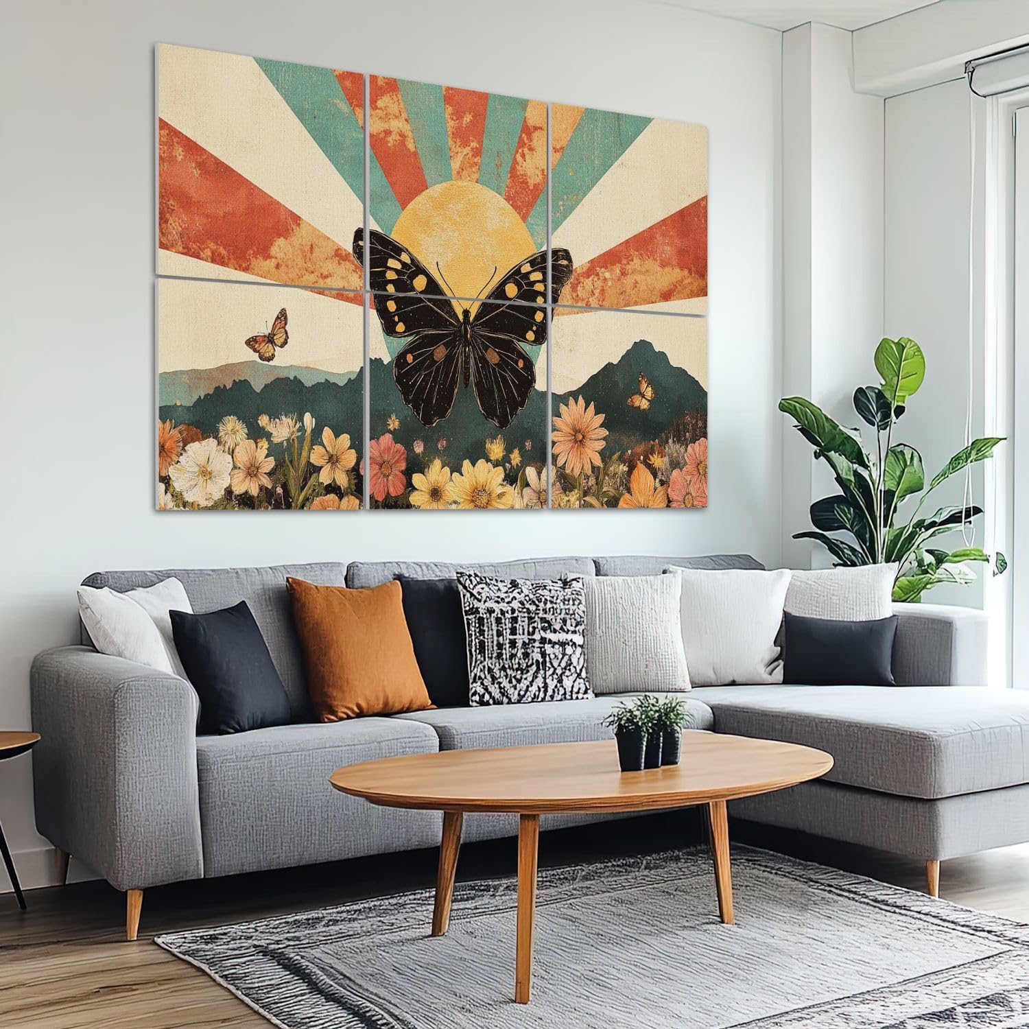 6 Pack Art Acoustic Panels Sound Absorbing Mid Century Modern Abstract Bohemian Sunset Mountains Watercolor Decorative Soundproof Wall Panels Self Adhesive for Recording Studios Office 72