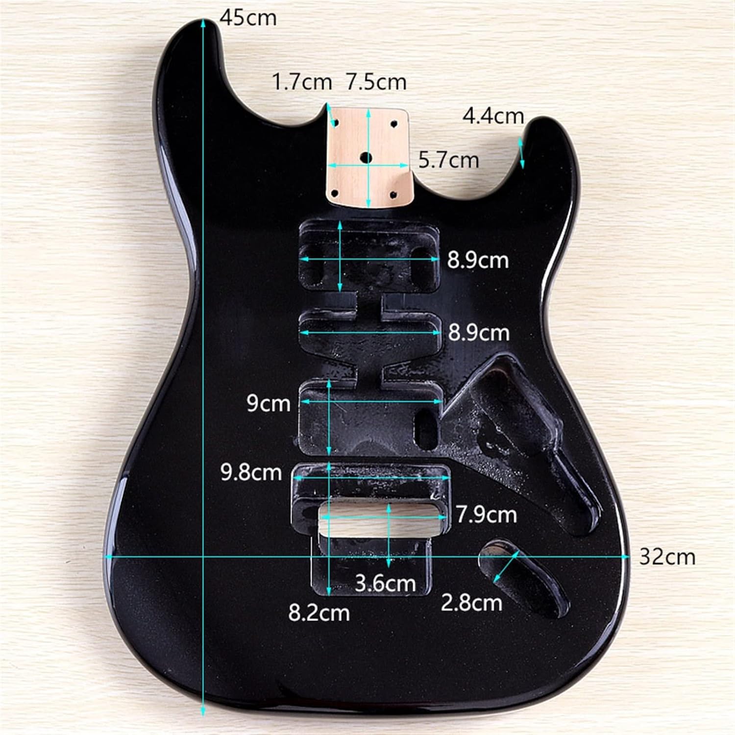 Metallic Black Guitar Body Poplar Wood Electric Guitar Body Glossy 5.7 Cm Pocket Width for 24 Frets Guitar Neck DIY Guitar Kit