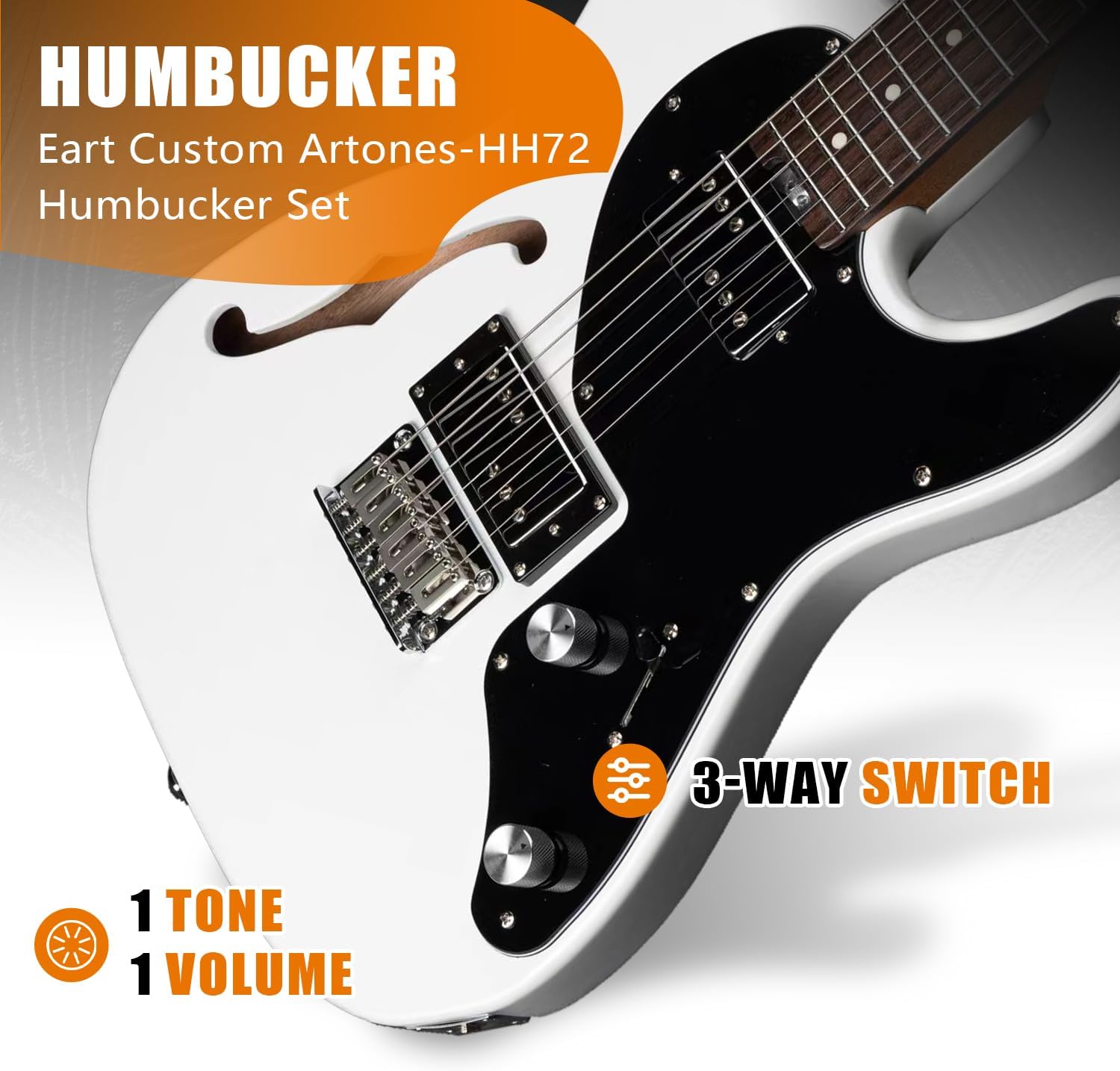 EART E-TT72 6 String Semi-Hollow-Body Electric Guitar Versatile Playability, Powerful Humbucker Pickups Fixed Bridge Guitars