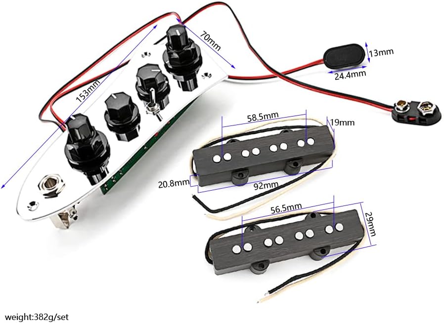 Jazz Bass Guitar Prewired Full Loaded Plus Control Plate System with Guitar Pickups Set, Alnico 5 Neck/Bridge Pickup for Jazz Bass 4 String Bass Guitar Replacement Parts