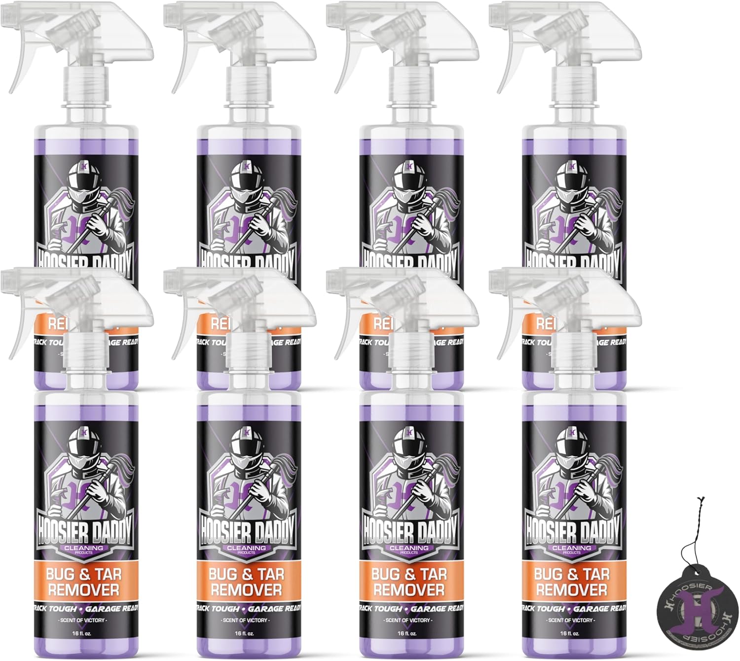 Hoosier Daddy 16oz Car Bug & Tar Remover - Fast-Acting Formula Dissolves Tough Bugs, Tar, & Sap - Easy Spray-On, Wipe-Off Solution for a Spotless Polished Finish + Air Freshener (8-Pack)