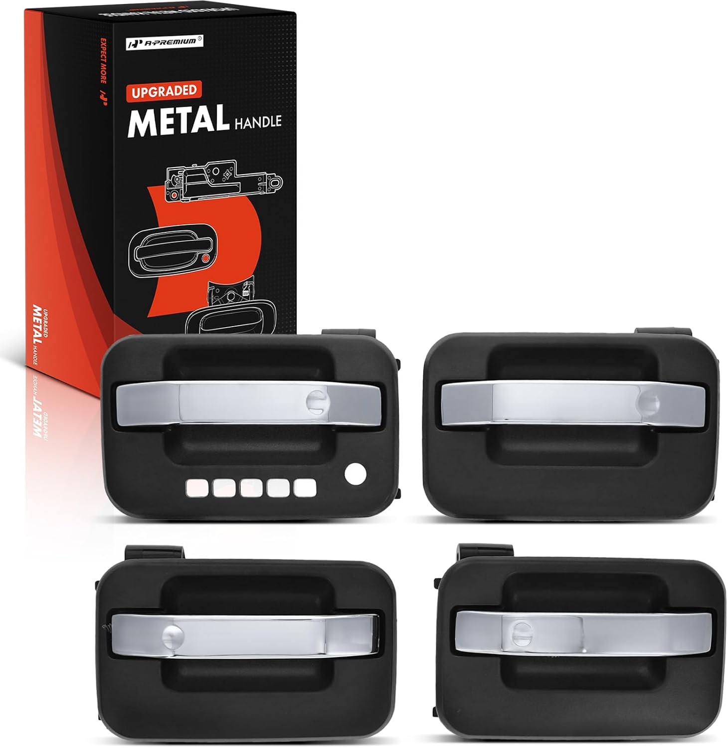 A-Premium Upgraded Metal Exterior Door Handles Compatible with Ford F-150 F150 2004-2022 & Lincoln Mark LT 2006-2008, Textured Black Housing with Chrome Lever, 4-PC Set, Front and Rear Side