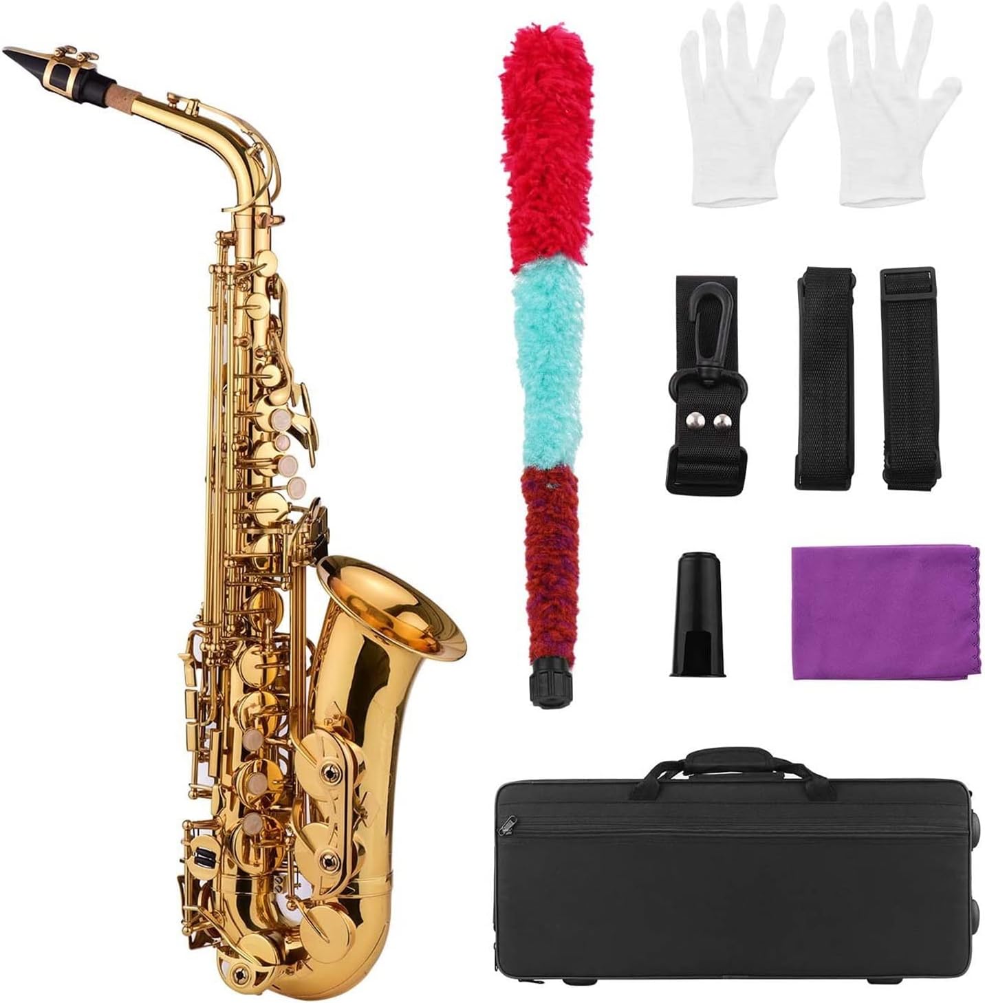 KESHUO EB Alto Saxophone Brass Body White Shell Keys Woodwind Instrument with Carry Case Gloves Brush Sax Neck Strap Brass Sax Beginners Kit