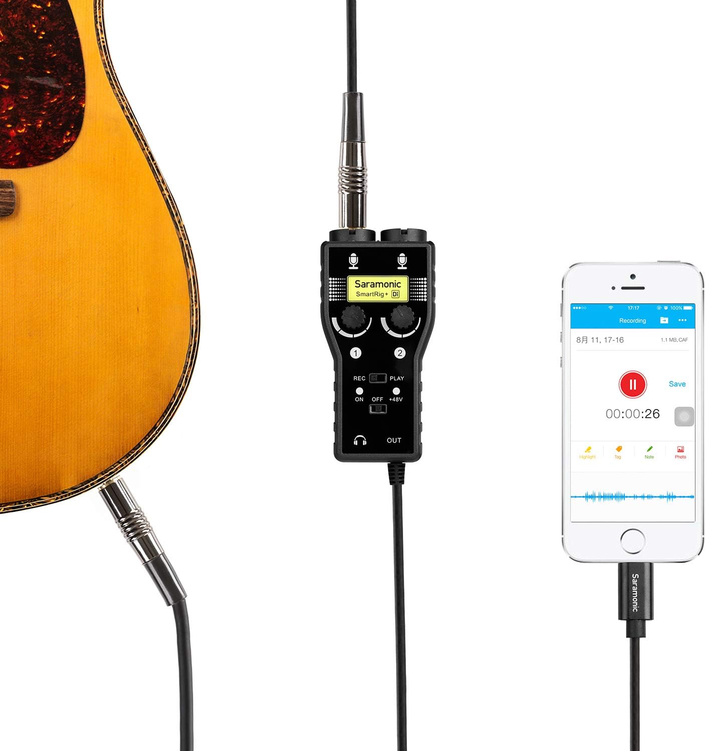 Lightning Microphone Preamp Compatible with iPhone 11 X 8 7 6 Vlog, Saramonic 2-Channel Lightning Mic XLR & 6.3mm Guitar Interface for iPad iPod, iOS Smartphone Tablet YouTube Video