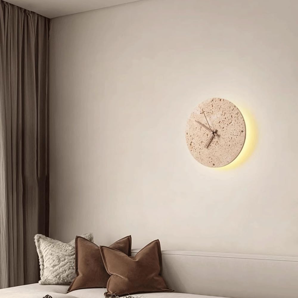 9in Creativity Unique Wall Light with Clock Round Natural Stone Shade Wall Lamp Corner of The Living Room Wall Sconce Ambient Wall Lighting for Living Room, Dining Room, Hallway