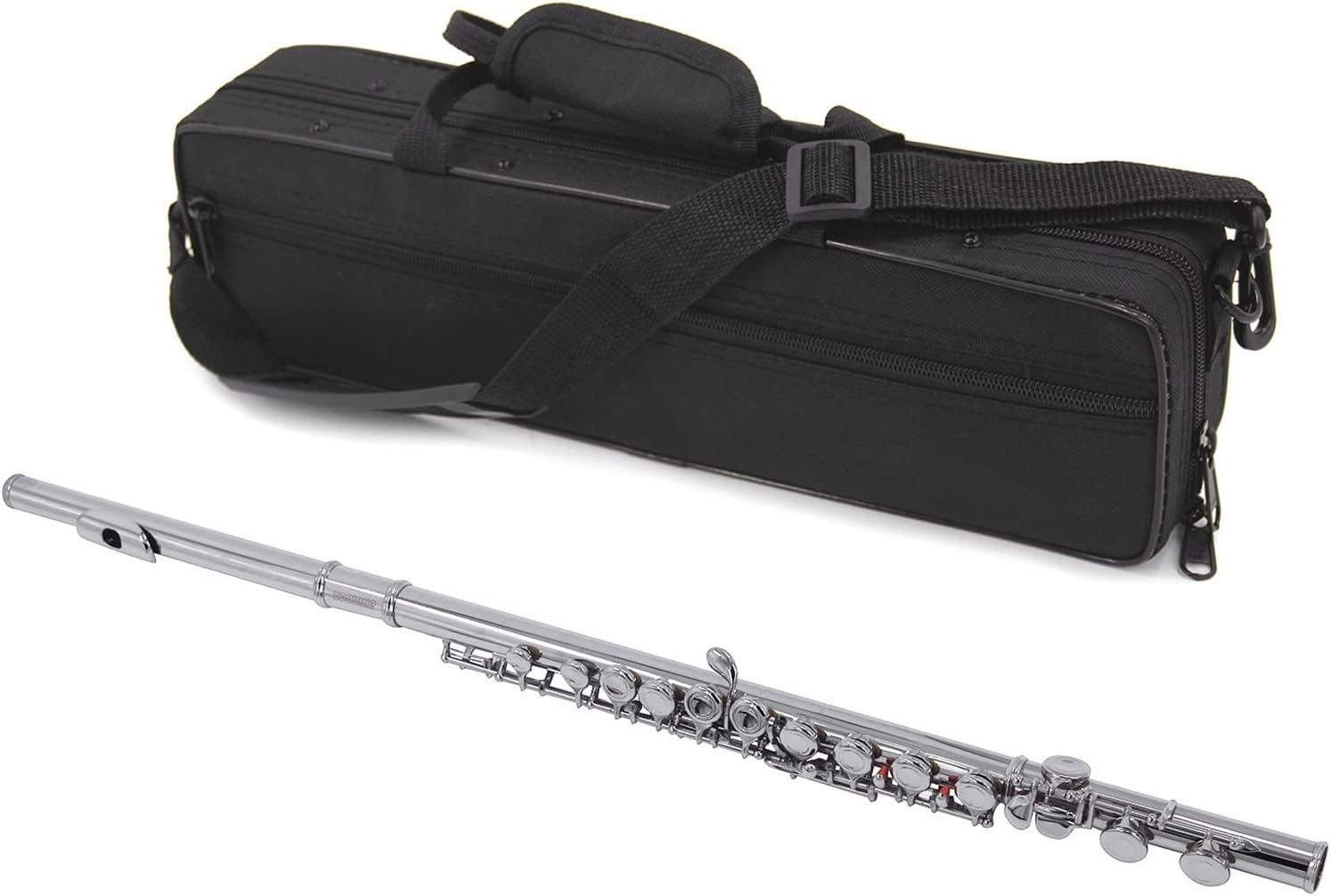 Flute Kit Closed Hole C Flute 16 Keys Cupronickel Nickel-Plated Wind Instrument with Carry Case Cleaning Cloth Gloves Intermediate Flute