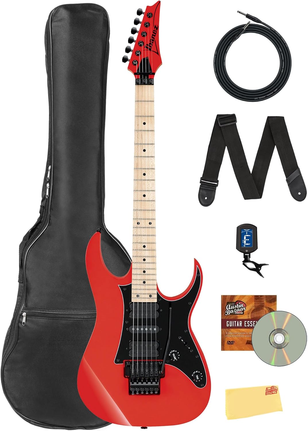 Ibanez RG550 RG Genesis Collection Electric Guitar - Road Flare Red Bundle with Gig Bag, Tuner, Strap, Cable, Austin Bazaar Instructional DVD, and Polishing Cloth