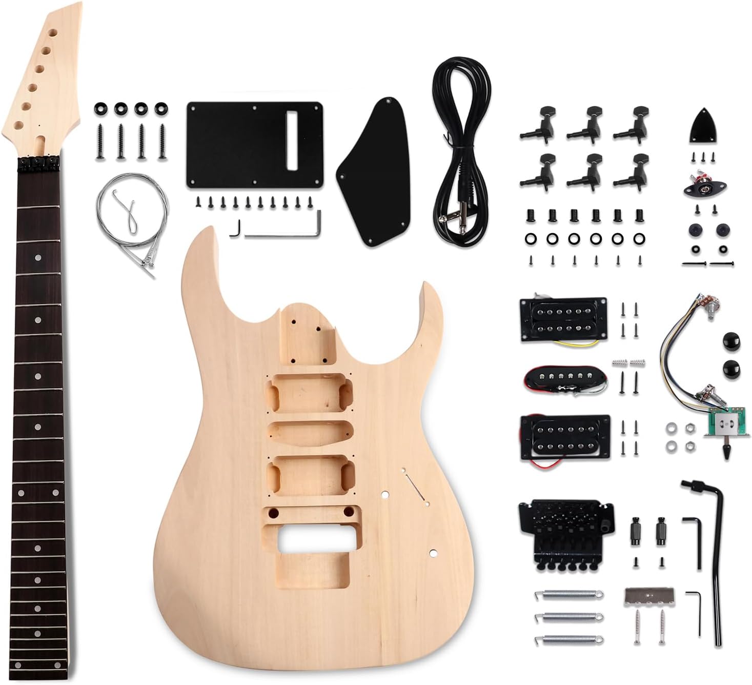 DIY Electric Guitar Kit Beginner Kit 6 String Right Handed with Basswood Body Hard Maple Neck Poplar Laminated Fingerboard Black Hardware Build Your Own Guitar JS Series.