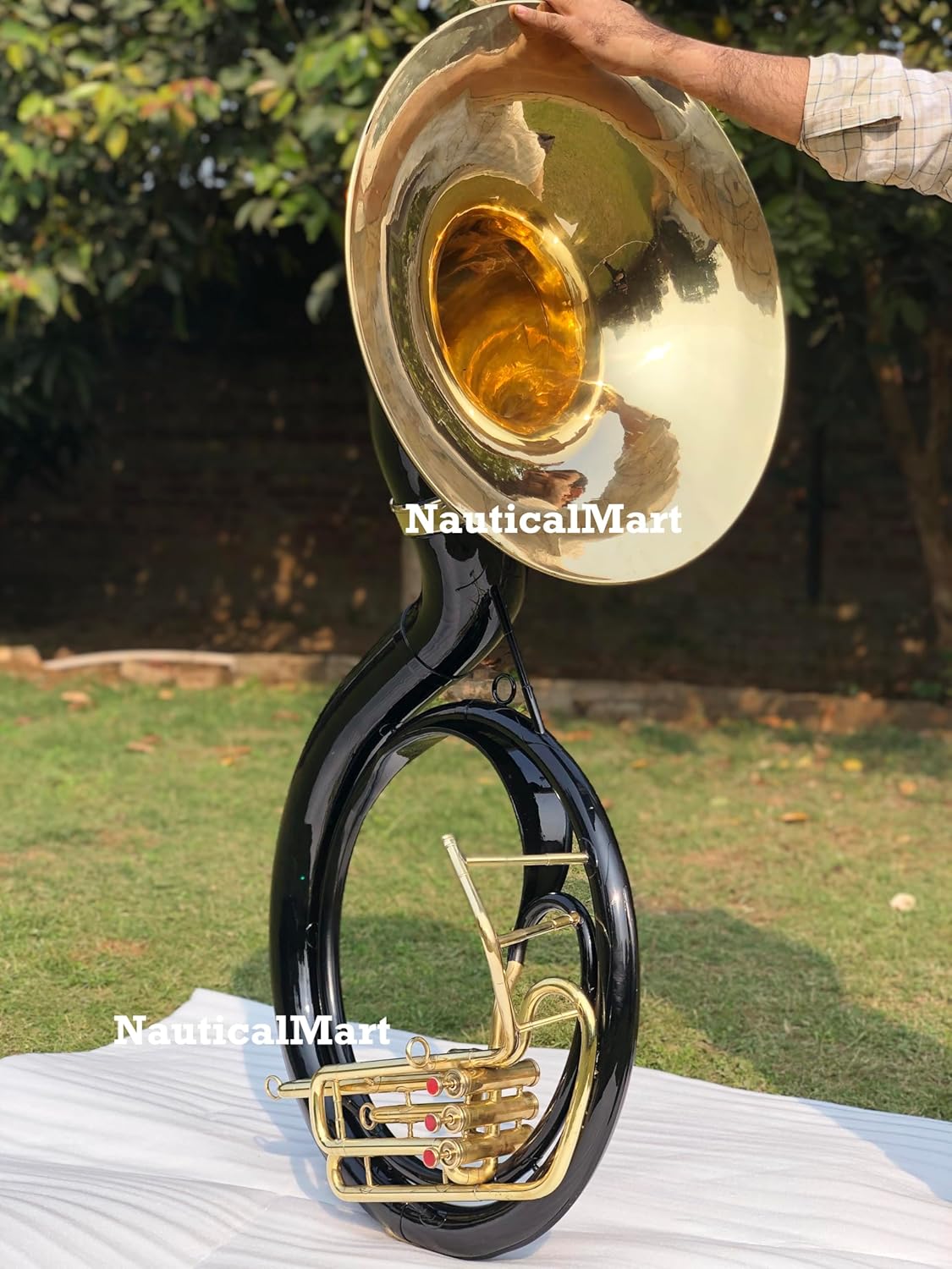 Brass Sousaphone | 25 Inch Big Bell | 3 Valve Bb Key | Black & Brass Finish | Includes Bell & Carry Case | Ideal for Marching Bands & Performances