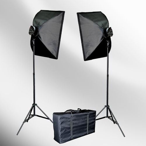 ePhoto VL9026s 2000 Watt Lighting Studio Portrait Kit with Carrying Case with 2 Soft boxes, 2 Light Heads and 10 Fluorescent Bulbs