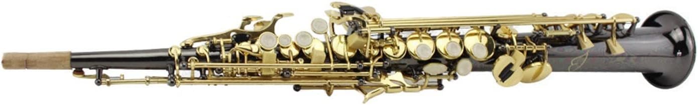 TSTS B-Flat All-in-one Pipe Straight Saxophone Wind Instrument Black Nickel Body with Gold Keys Brass Sax Full Kit