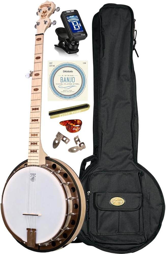 Deering Goodtime 2 5-String Maple Resonator Bluegrass Banjo Art Deco Inlay Bronze Powder Coat Hardware with Instrument Alley Bag, Tuner, Strings, Mute, Picks, Strap Bundle Package - Made in the USA