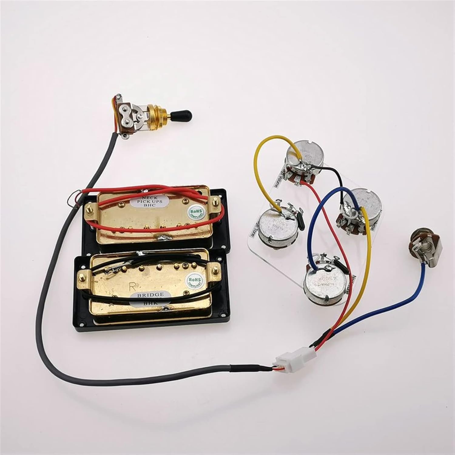 KESHUO Standard Electric Guitar Kit Gold Cover with Wire Harness Humbucker Pickup Pickup Part (Color : Gold with Wiring1)