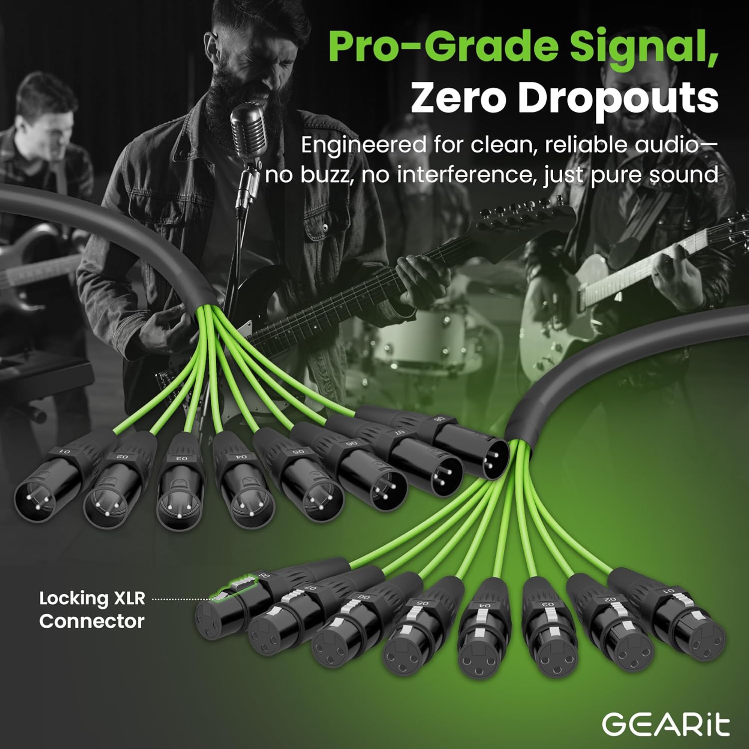 GEARit 8-Channel XLR Snake Cable (10 ft) - 100% Oxygen-Free Copper Snake Wire, Channel Labels, Metal XLR Connectors for Pro Audio - 10 Feet