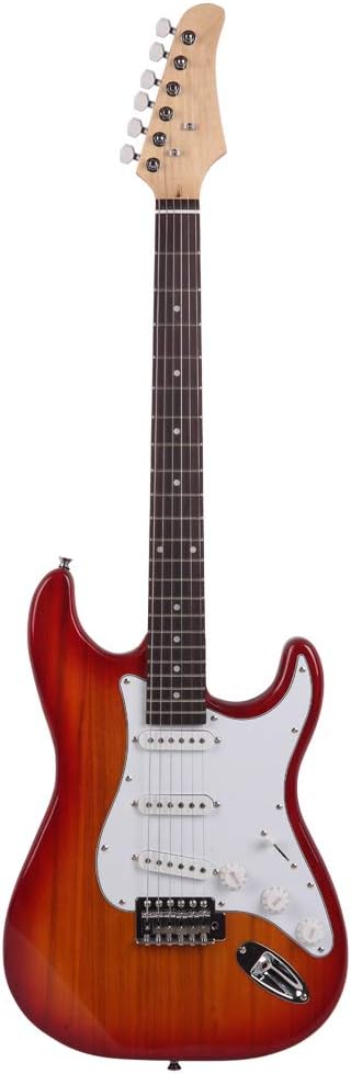 Electric Guitar 39‘’ Full Size Beginner Electric Guitar Kit Right Handed Rosewood Fingerboard Guitar with Accessories Pack for Starter Sunset Red