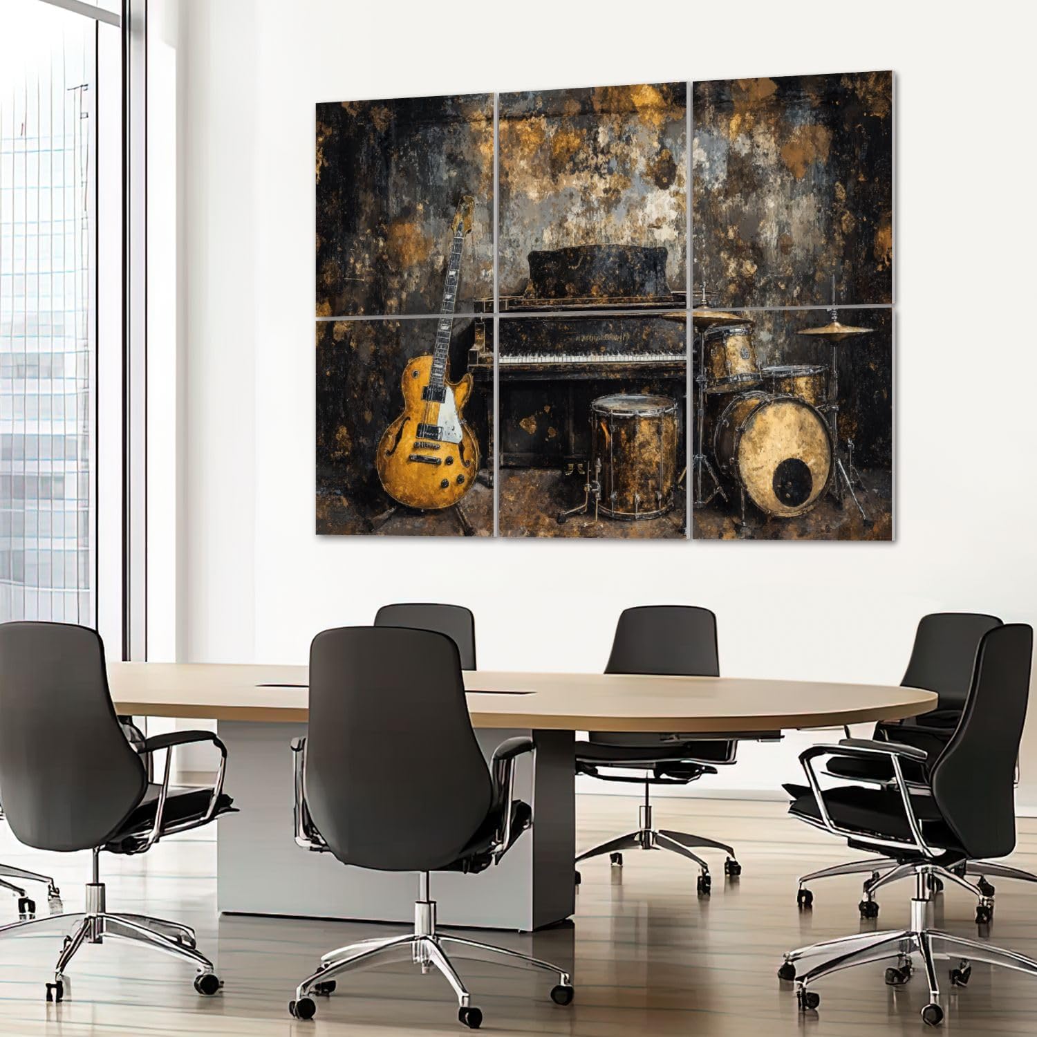 6 Pack Art Acoustic Panels Sound Absorbing Music Black Gold Guitar Piano Drum Set Studio Electric Upright Drums Decorative Soundproof Wall Panels Self Adhesive for Recording Studios Office 72