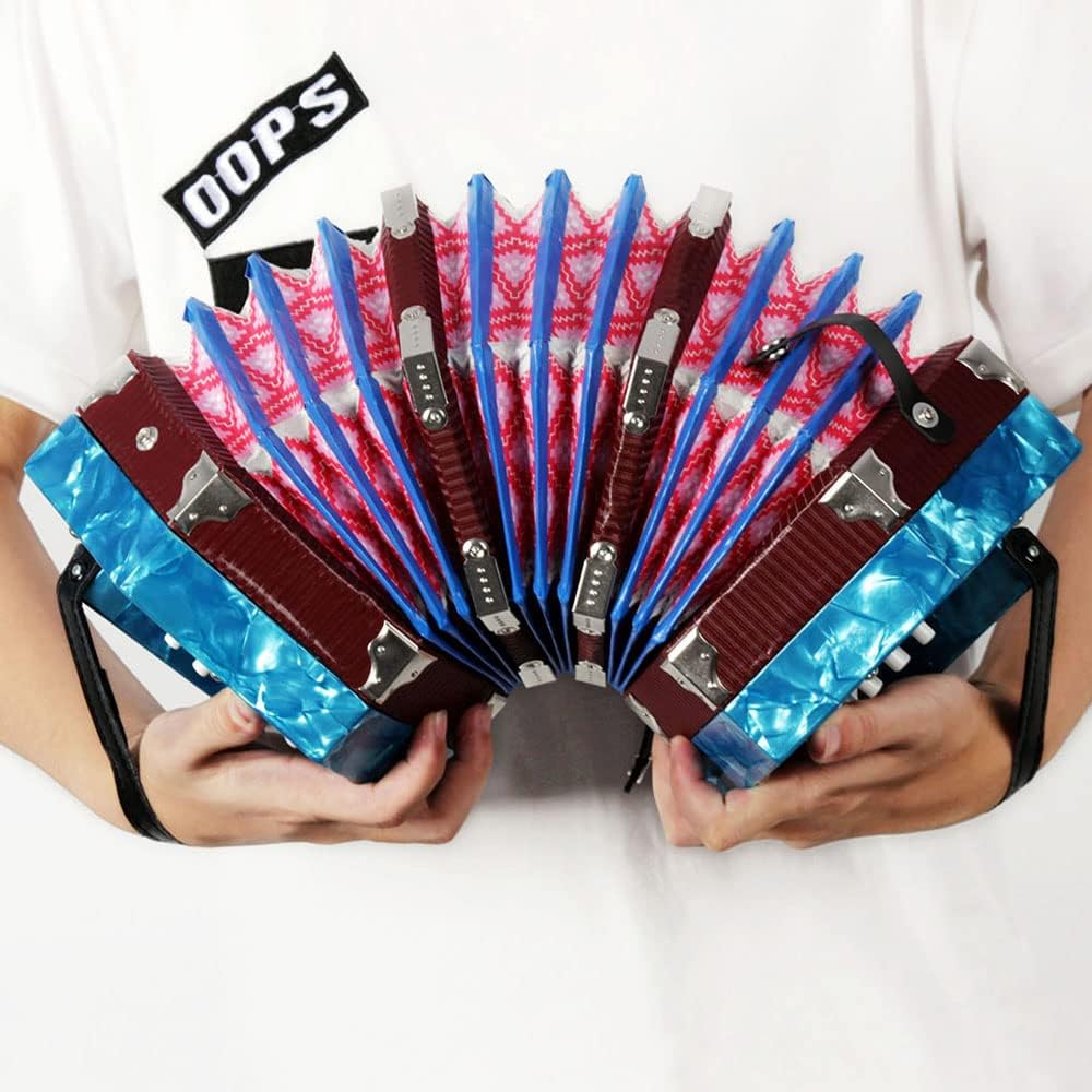 Concertina Accordion 20-Button 40-Reed Anglo Style Accordion Music Instrument With Carrying Bag Leather Hand Strap Blue