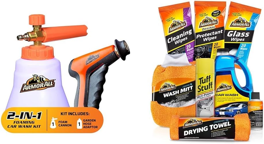 Armor All 2-in-1 Foam Cannon Kit, Includes Foam Cannon, Foam Applicator and Ergonomic Adaptor Car Wash and Cleaner Kit, Includes Interior Cleaning Wipes, Cleaner Concentrate, and More