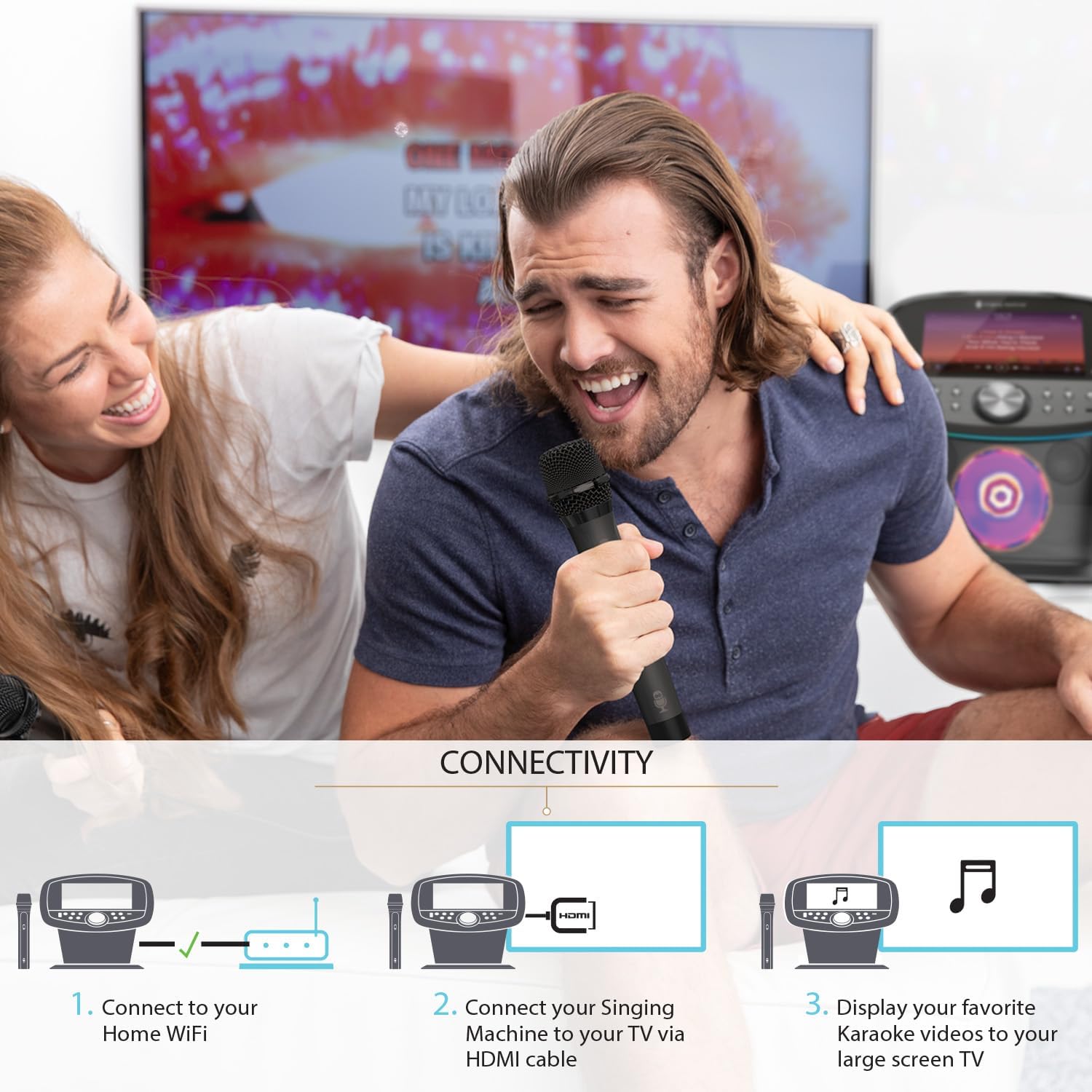 Singing Machine Platinum Plus – Wi-Fi Karaoke Machine for Adults & Kids with 2 Wireless Microphones, Bluetooth Party Speaker, Voice Effects, YouTube & Spotify Streaming – The Ultimate Party System