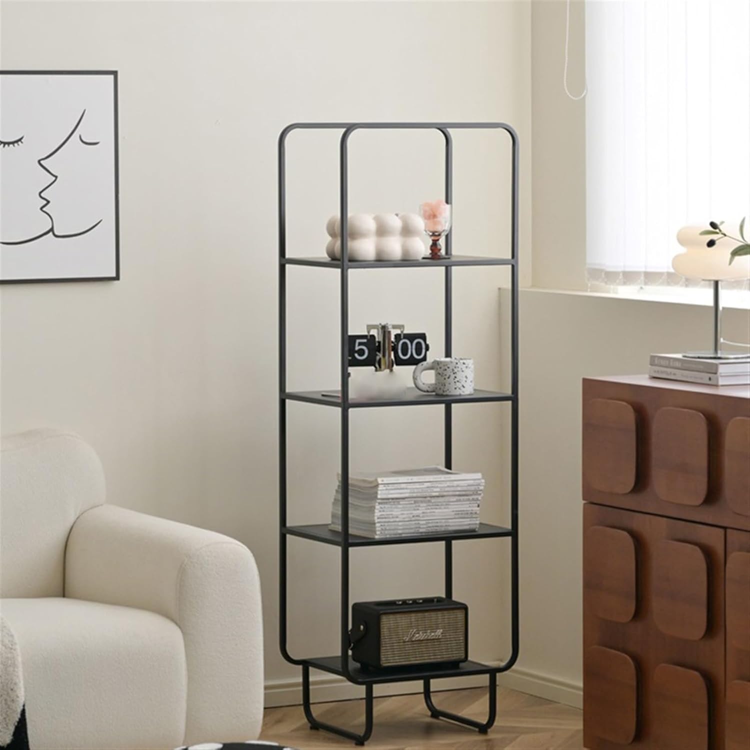 Bookcase Shelf for Books in Iron Integrated Storage Shelf from Floor to Ceiling Small Corner Bookcase Wall Mount Narrow Corner Shelf Bookcase (Size:White)