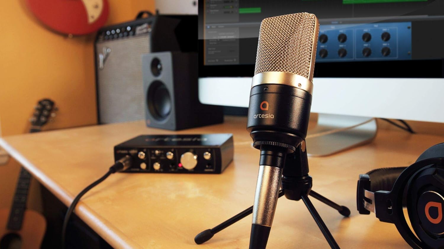 Artesia ARB-4 Recording Bundle - Professional 24-bit USB Audio Interface with Studio Monitor Headphones+ Cardioid Condenser Microphone + Desktop Headphone Hanger + Mic Cable + Bitwig studio 8