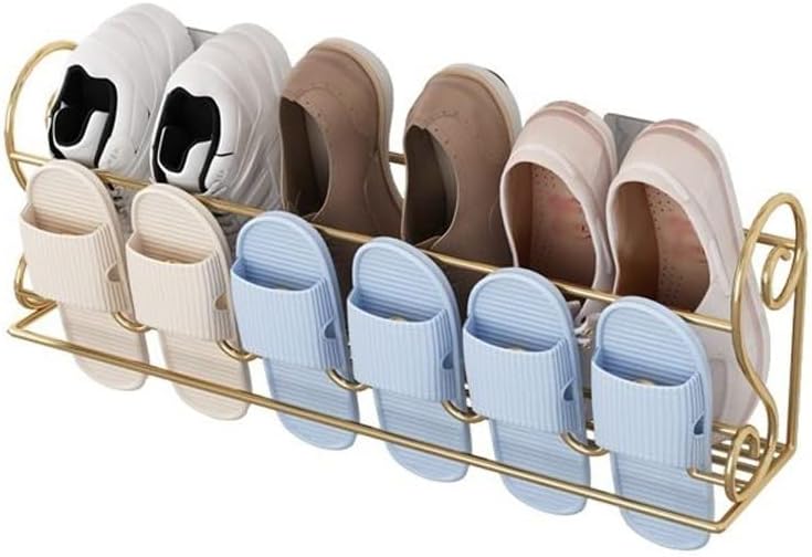 Shoe Bench Shoe Rack, Free Standing Shoe Racks Shoe Closet Wrought Iron Shoe Rack, 2 Tier Wall Mount Shoe Rack, Space Saving, Small Shoe Storage Organizing Rack Shoe Rack (Color : A)