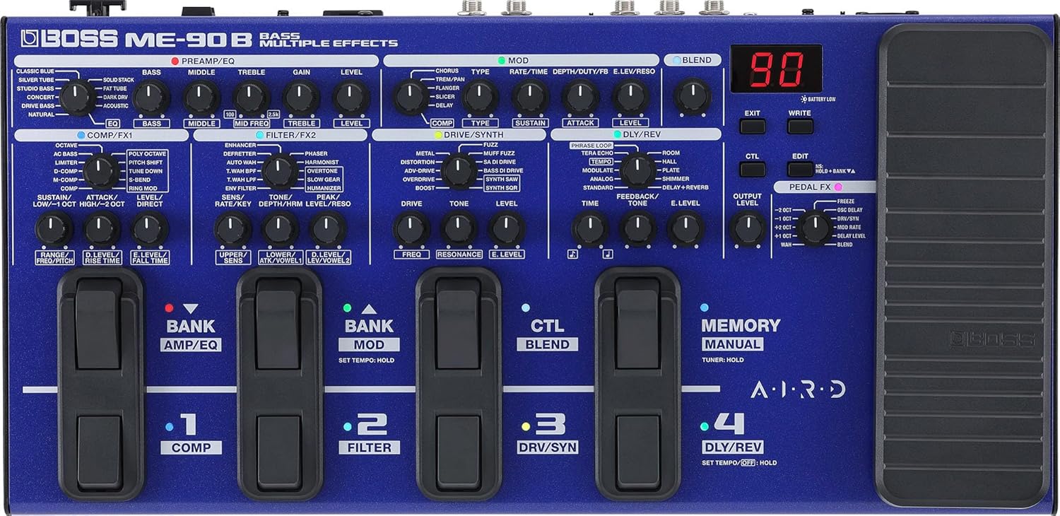 Boss ME-90B Bass Multi-Effects Bundle with Gearlux Instrument Cable, Patch Cable, and Picks