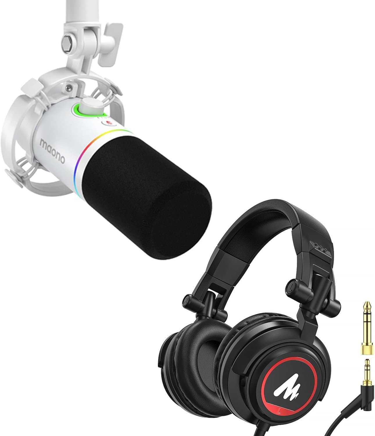 MAONO White Gaming Podcast Microphone Kit, PD200X with MH501 Studio Headphones for Gamer, Youtuber,Podcaster