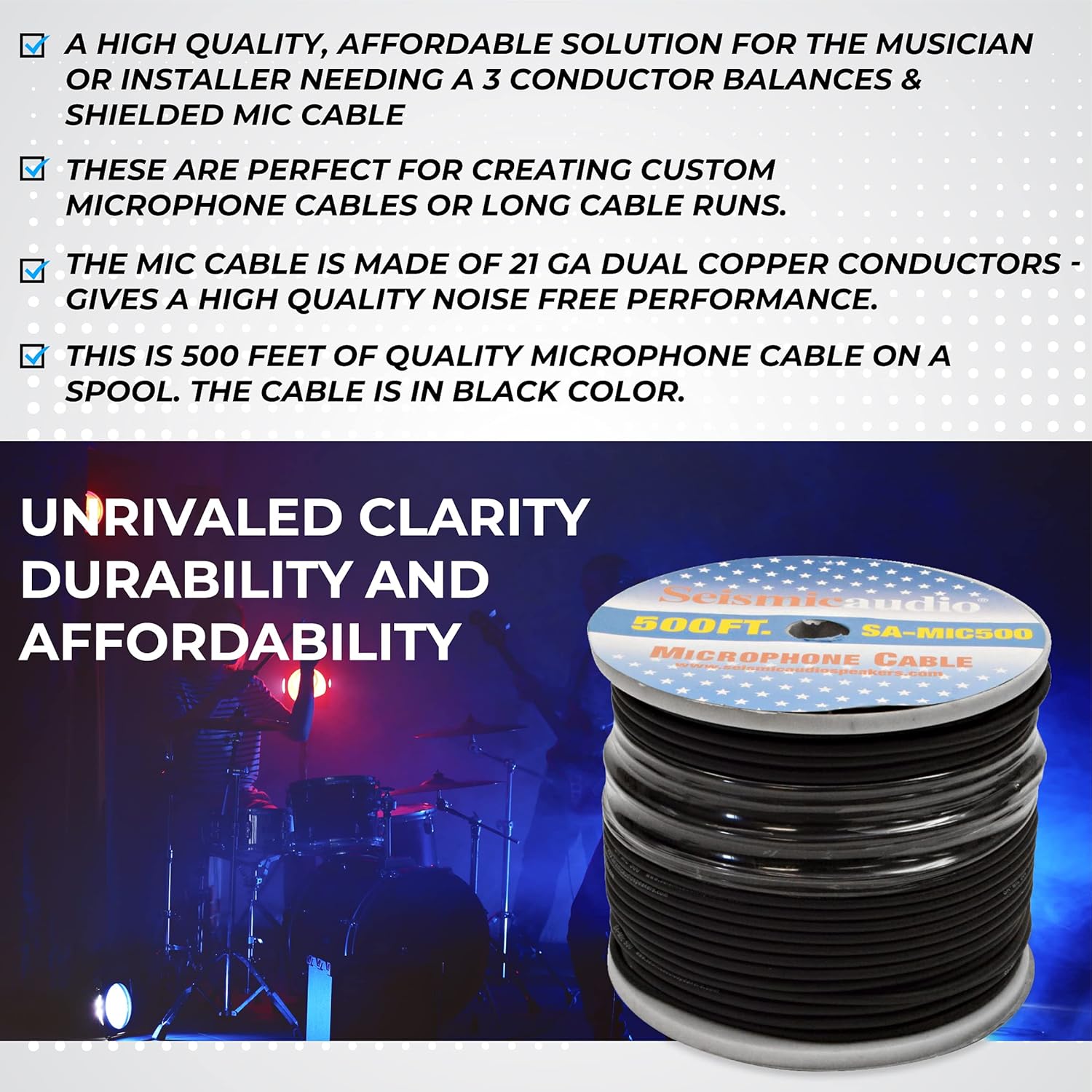 Seismic Audio Speakers Microphone Cable, Build Your Own Mic Cable, Spool of 500 Feet Cable