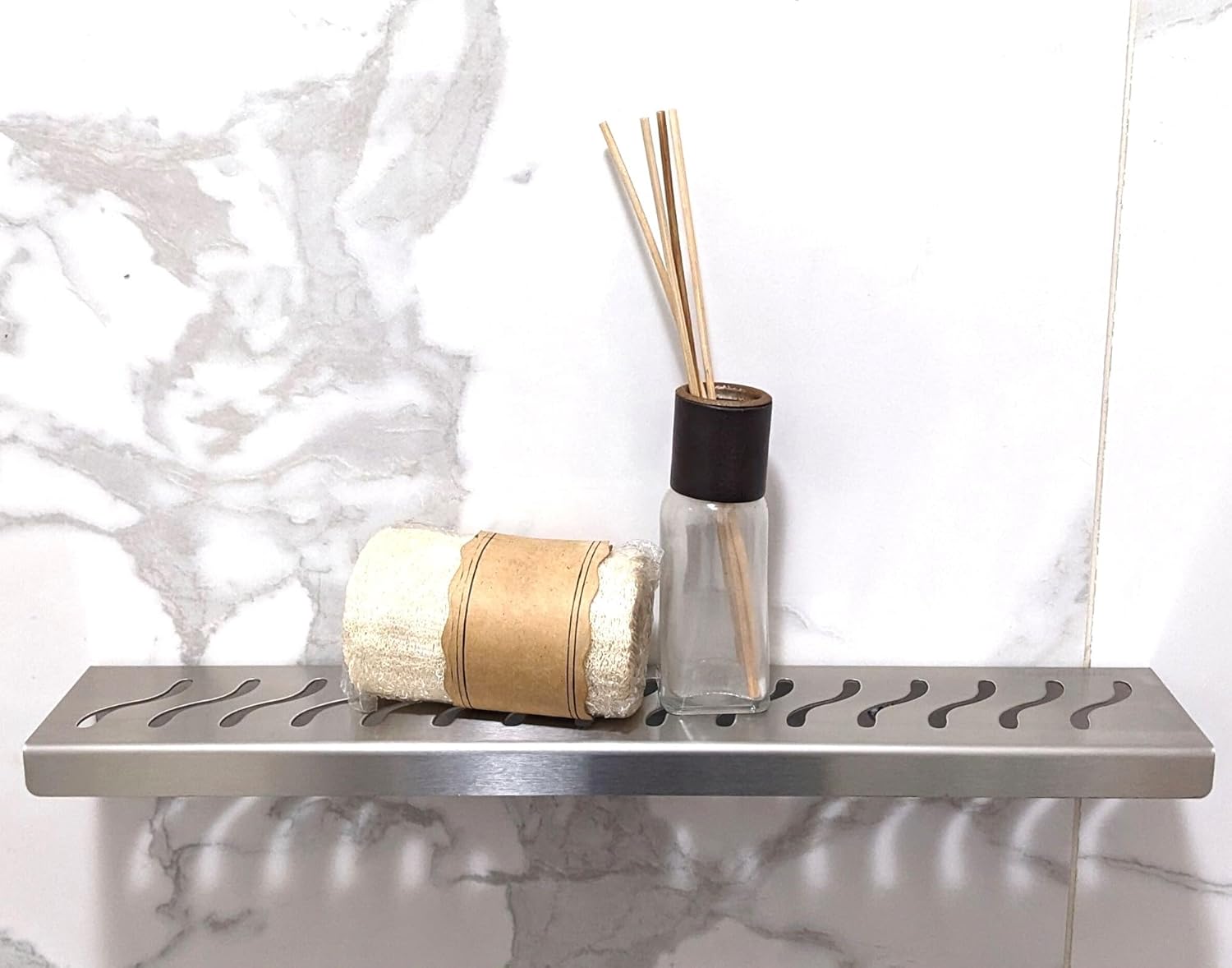 SereneDrains Stainless Steel Brushed Nickel Shower Shelf for Inside Shower Drill in Wall Mount Small Bathroom Shelf Decor Organizer Rack Caddy Floating (Brushed Stainless Steel, 12 Inch)