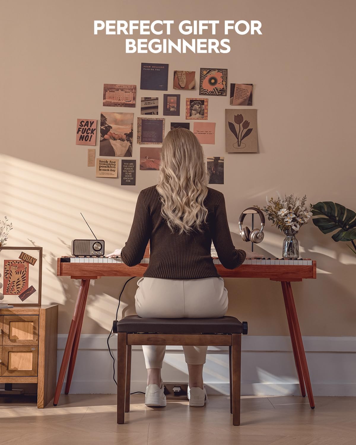 STRICH Digital Piano 88 Keys, Hammer-Action Weighted Keyboard, Full size Electric Piano Keyboard with Stand, 25Wx2 Speakers, Supports USB-MIDI/Wireless Connecting SDP-300S (Color Mahogany)